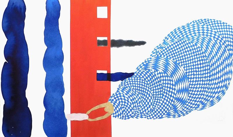 Desislava Unger, Serie „Pole position silence“, 2020, Tusche, Bleistift, Collage, 34 x 58 cm
