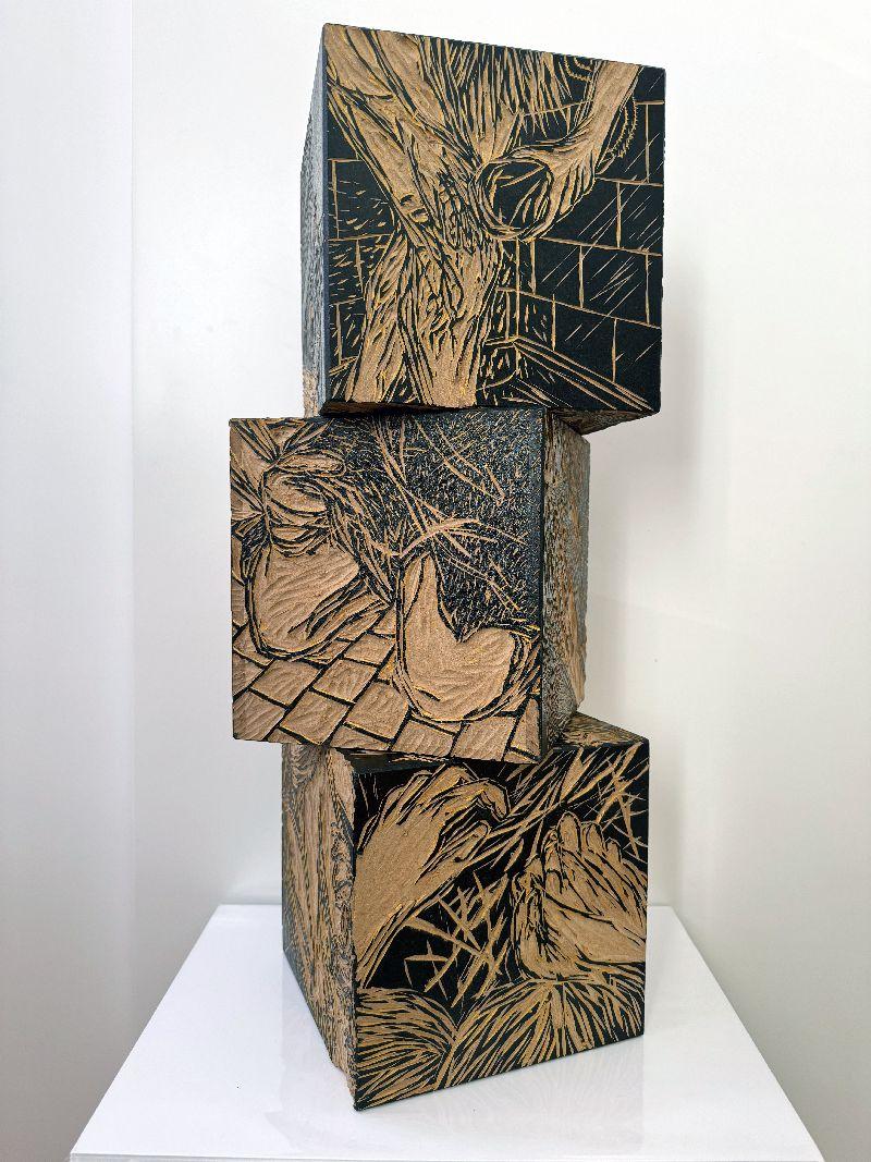 Olga Georgieva, seven sins worth, wood cut, object, 20 x 20 x 20 cm