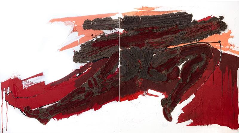 Albana Ejupi, Intense Feminity, 2023, Acryl, Öl, Sand auf Leinwand, 180 x 230 cm © Rene Huemer