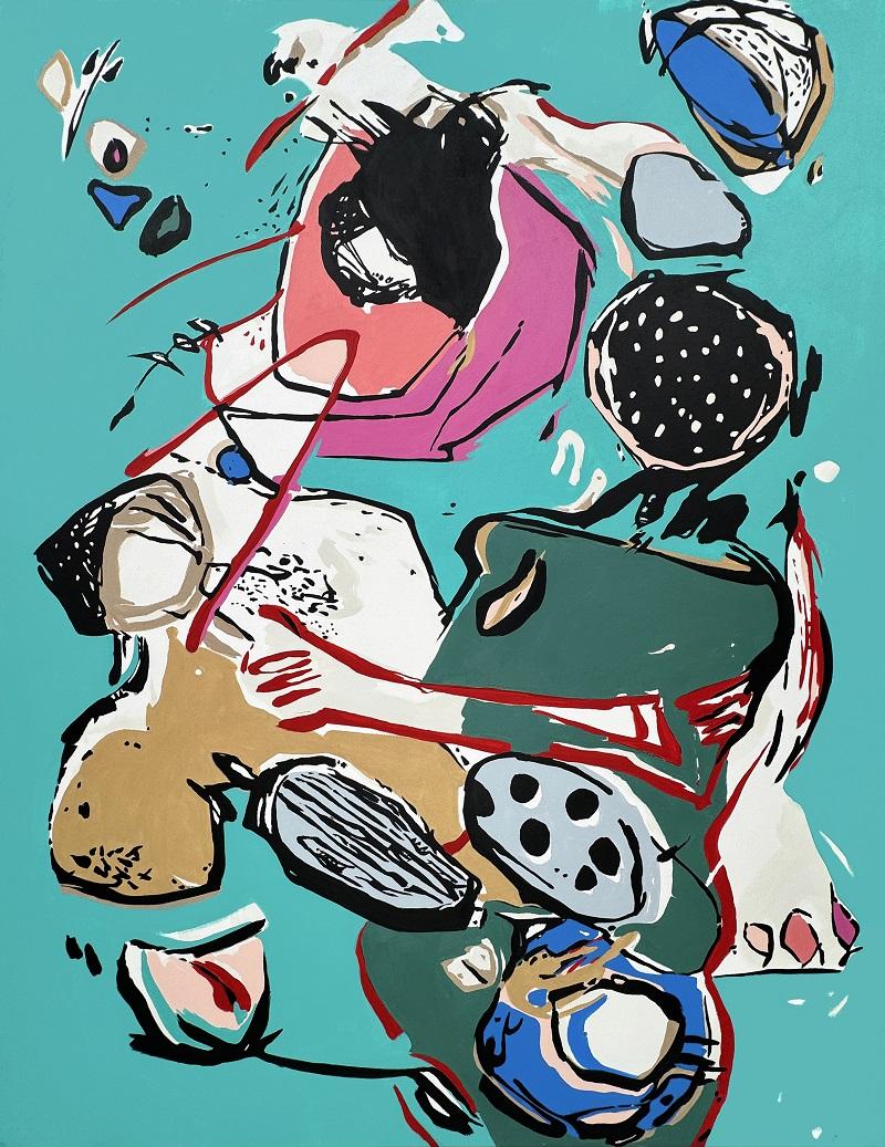 Bettina Patermo, Rundherum und Mittendrin, 2025, Acryl auf Leinwand, 200 x 155 cm