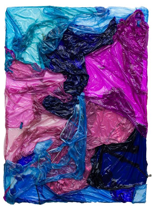 Clemens Wolf, Parachute Painting, 2024, Fallschirmteile und Epoxy auf Leinwand, 190 x 130 cm