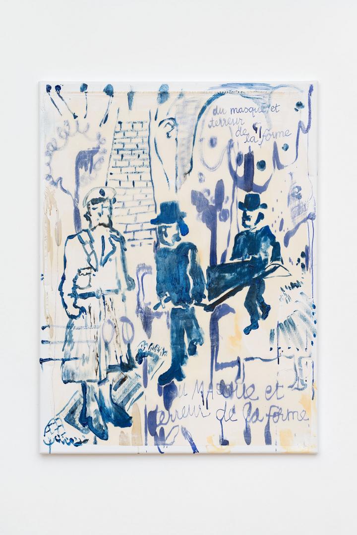 Sofie Fatouretchi, du Masque et Terreur de la forme, 2023, Öl auf Seide, 80 x 60 cm