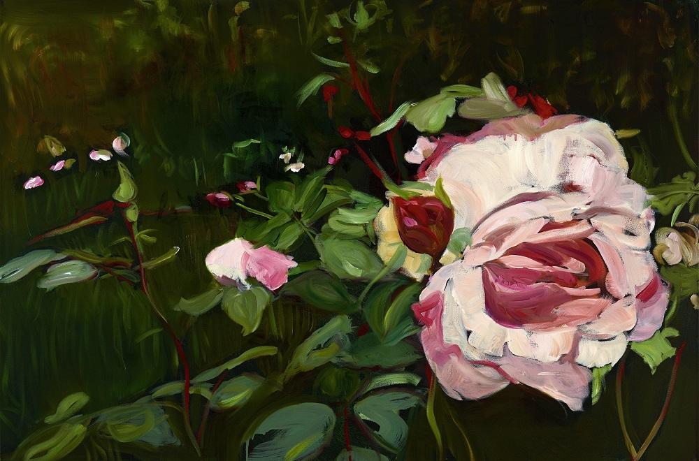 Caroline Weihrauch, Eine Rose im Garten Liebermanns, Öl auf Leinwand, 2016, 90 x 130 cm