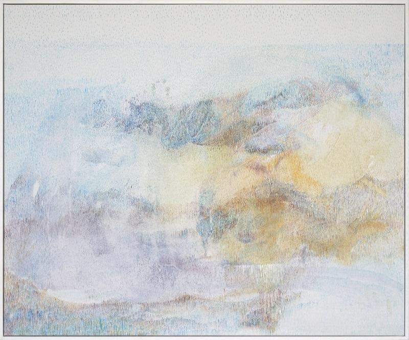 Linda Berger, Falling From a Yellow Sky, 2021, Tusche auf Leinwand, 90 x 110 cm, Holzrahmen © Linda Berger