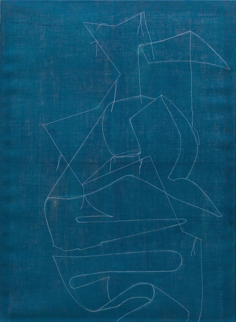 Frenzi Rigling, Grenzen meiner Sprache, 2024, Acryl, Textil, 150 x 110 cm © Frenzi Rigling