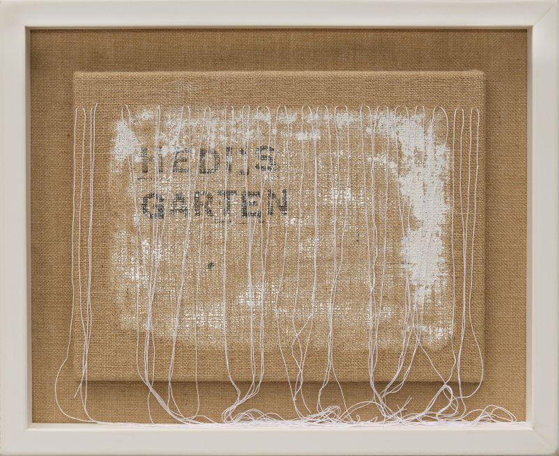 Frenzi Rigling, Garten der Freundinnen 5, 2023, Kreide, Textil auf Jute, 40 x 50 cm