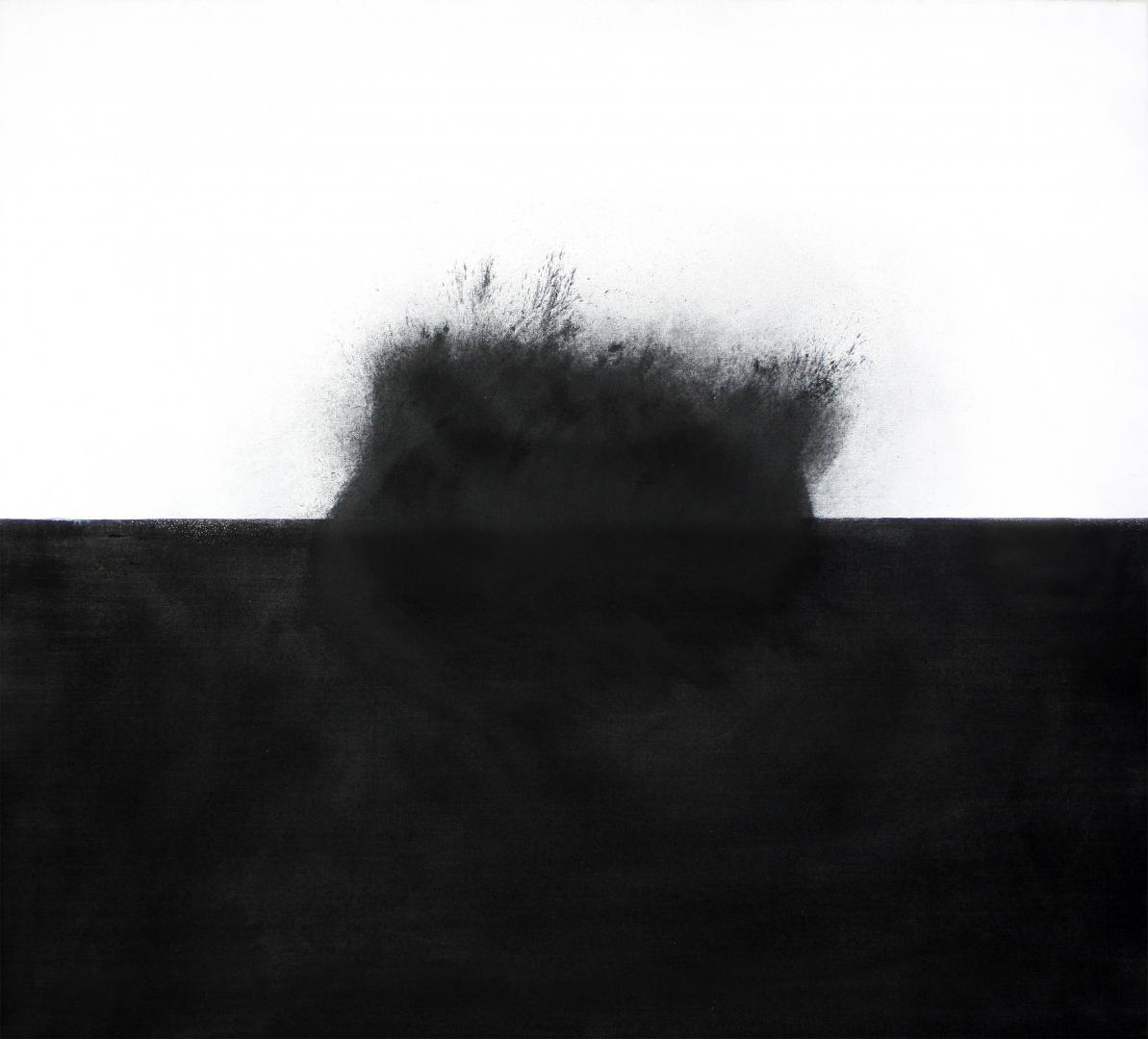 Gerlinde Thuma, Unter dem Horizont IV, Kohle und Acryl auf Leinwand, 89 x 89 cm, 2024