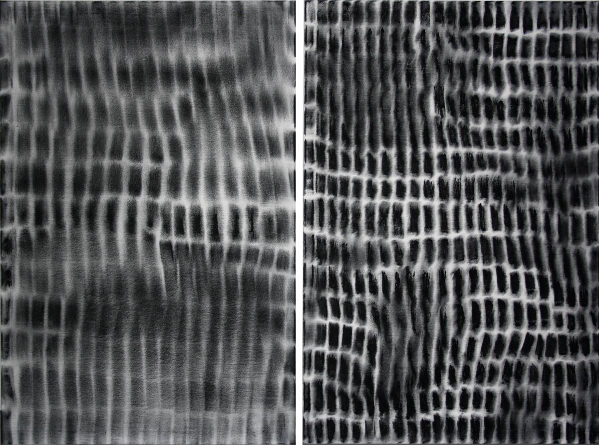 Gerlinde Thuma, Verschränkung IV, Kohle Acryl auf Leinwand, 150 x 100 cm, 2017