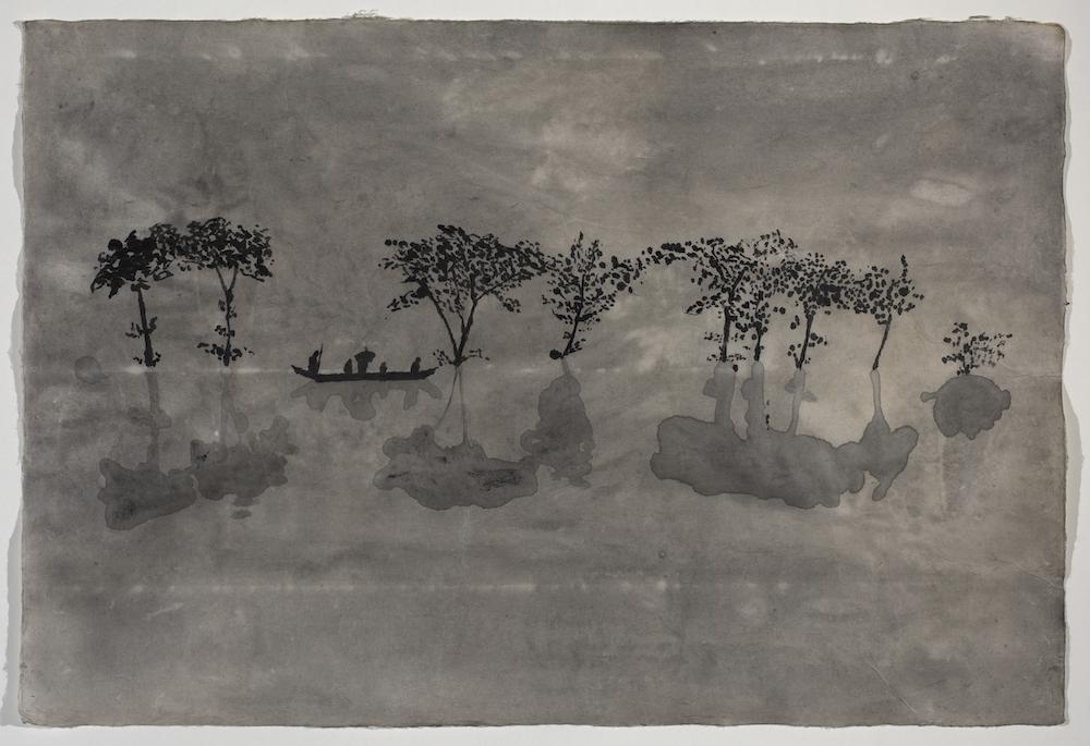 Edgar Honetschläger, boat elegy, 2020, Sumi-e on Japanese paper, 60 x 90 cm