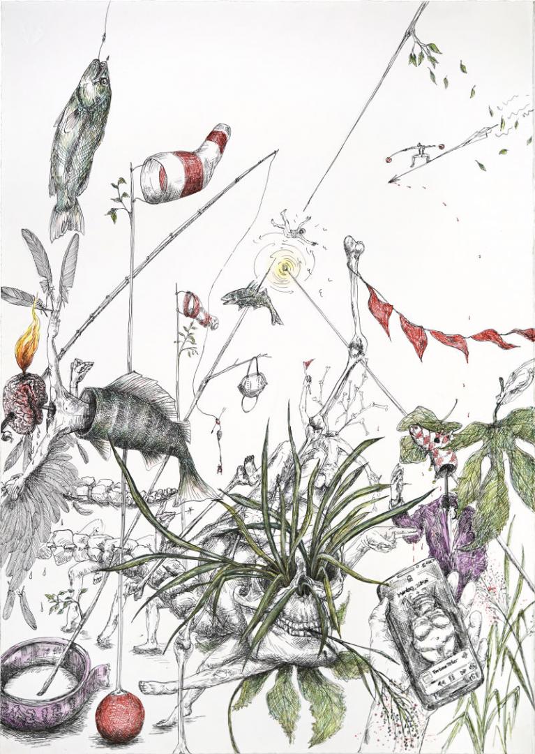 Larissa Leverenz_Heads gonna roll_2025_Tusche auf Papier_50 x 70 cm