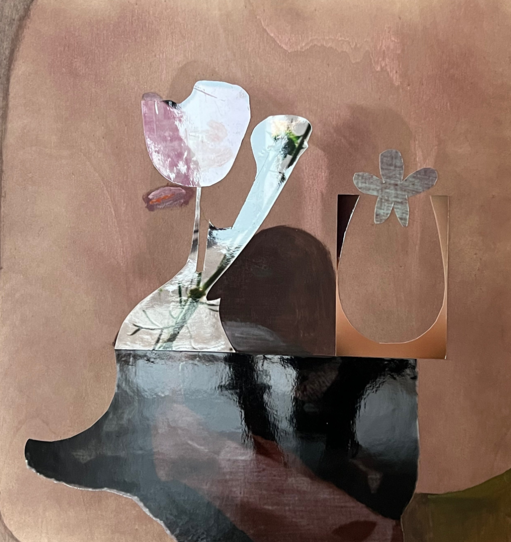 Ursula Hübner, Vase 13, 2022,Collage auf Holz, 53 x 49,5 cm