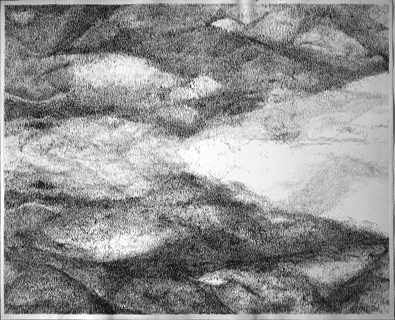 Linda Berger, Night And Day, 2012, Radierung und Tuschezeichnung auf Büttenpapier, 90 cm x 110 cm, Holzrahmen © Linda Berger