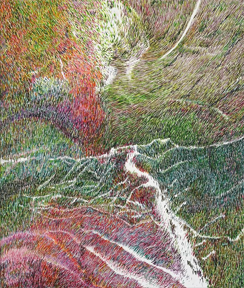 Linda Berger, Of Lillies And Remains, 2024, Tusche auf Leinwand, 65 cm x 55 cm © Linda Berger
