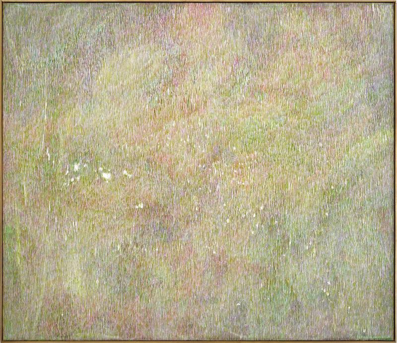 Linda Berger, Pixelated, 2023, Tusche auf Leinwand, 66 cm x 76 cm, Messingrahmen © Linda Berger
