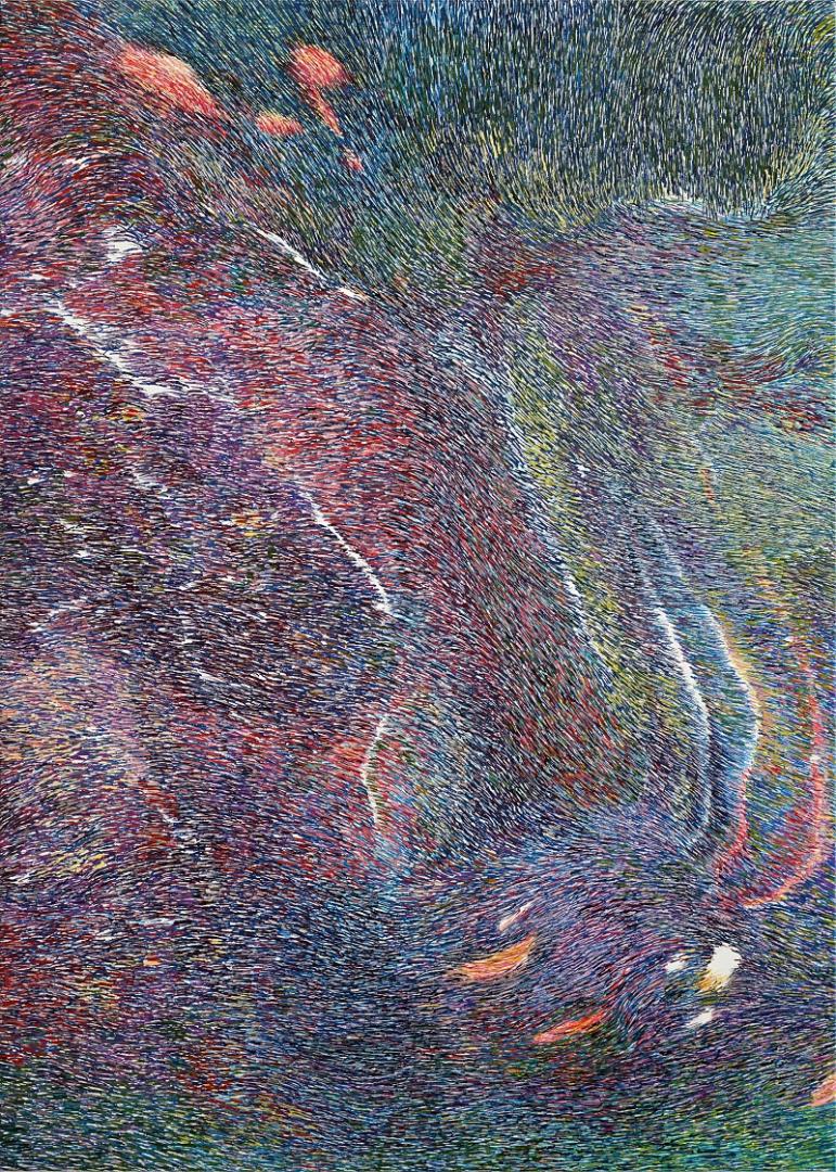 Linda Berger, Ribbed and Veined, 2024, Tusche auf Leinwand, 70 x 50 cm © Linda Berger