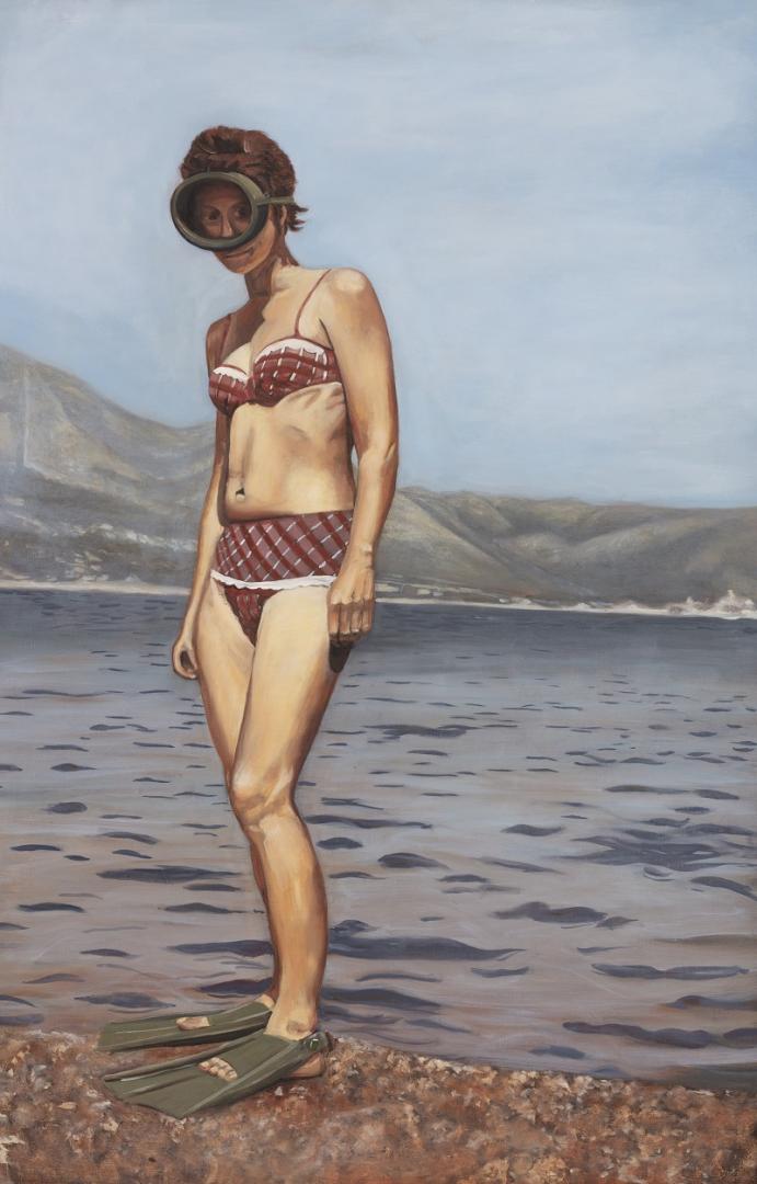 Laura Nitsche, Taucherin, 2023, Öl auf Leinwand, 120 x 80 cm