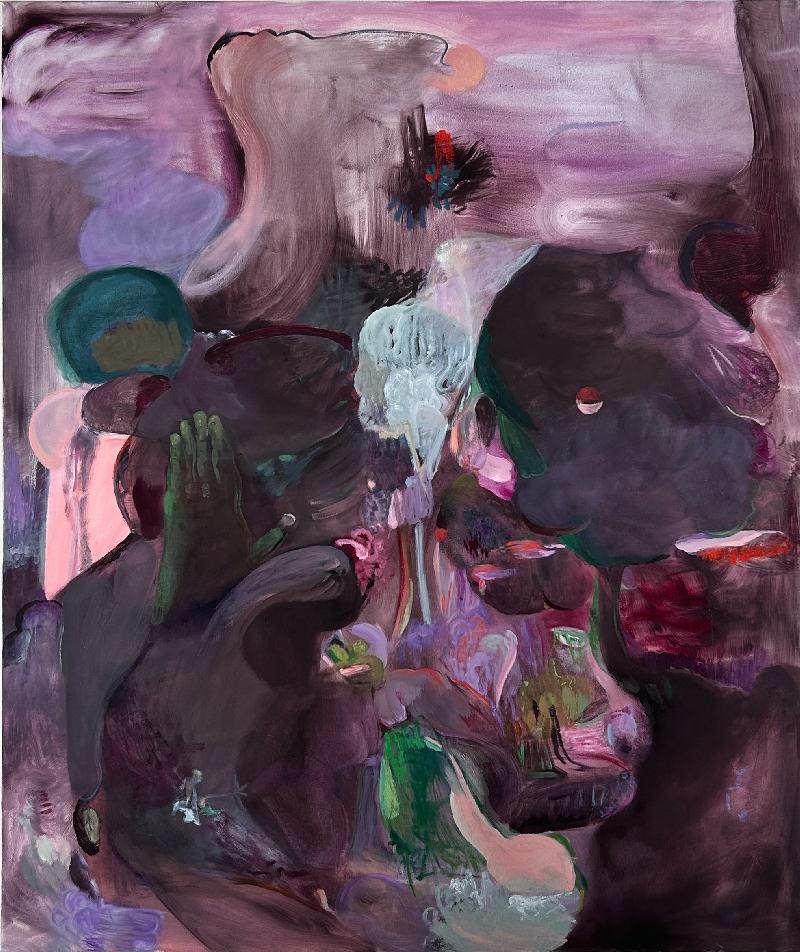 Ursula Huebner_The Invisible;  featuring grüne Hand_ Öl auf Leinwand_160 × 130 cm_2025