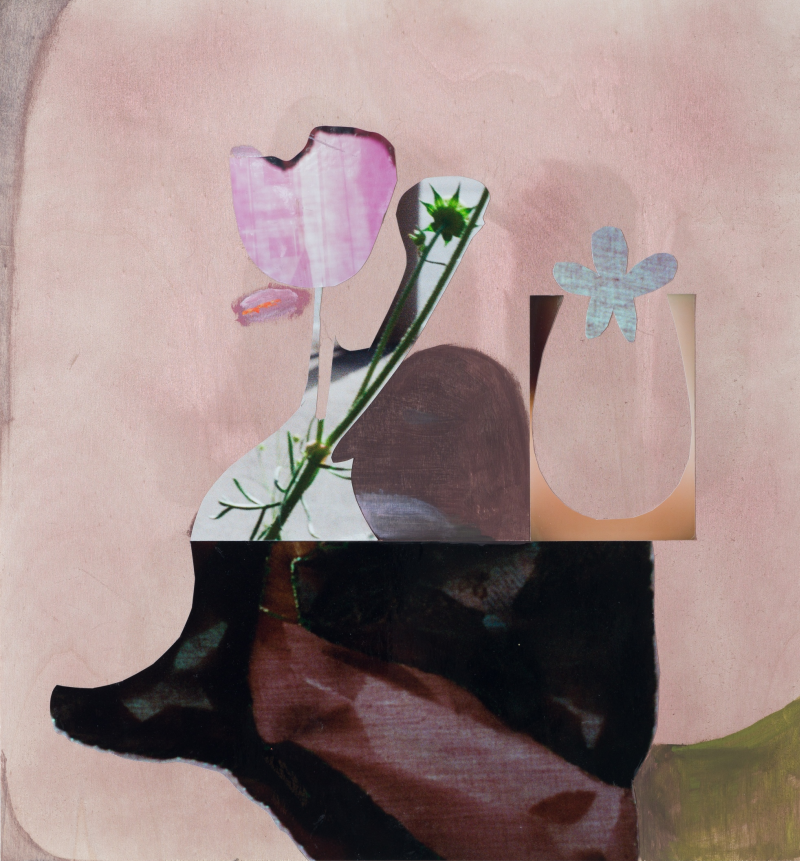 Ursula Hübner, Vase 13, 2022,Collage auf Holz, 53 x 49,5 cm