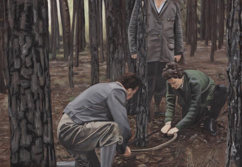 Laura Nitsche, Waldarbeiten, 2023, Öl auf Leinwand, 80 x 120 cm