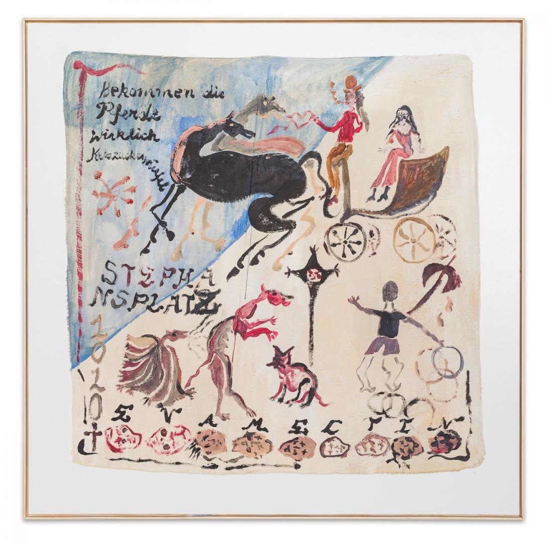 Sofie Fatouretchi, Eilfahrt durchs Stadtzentrum, 2022, Öl Gouache auf Rohseide