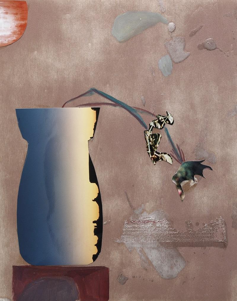Ursula Hübner, Vase 11, Collage auf Holz, 2022, 35 × 28 cm © Rainer Iglar