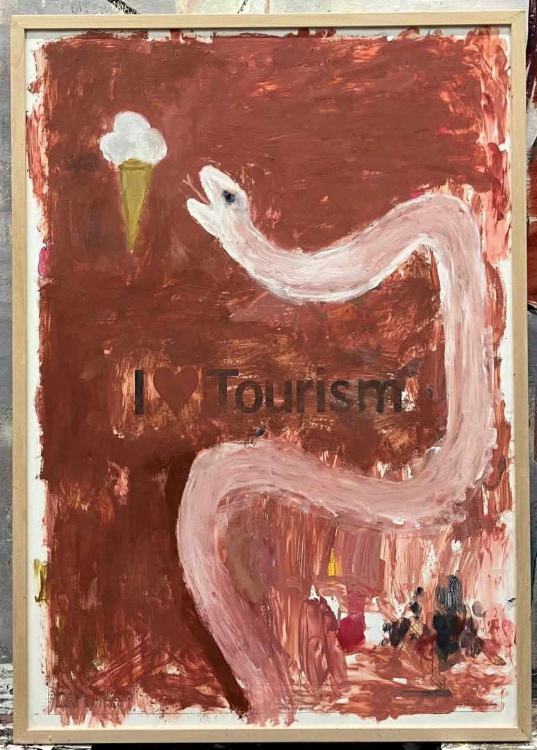 Michele Bubacco, Serenade, 2025, Oil on poster, 100x70 cm