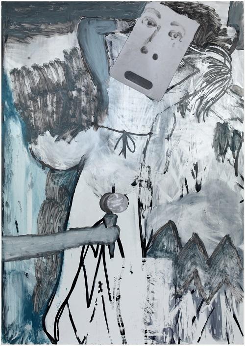 Michele Bubacco, Downhill, 2022, Permanentmarker, Lösungsmittel, Öl, Druckpapier auf Dibond, 170 x 120 cm © Anna Lott Donadel