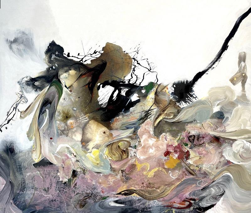 Yun Wang, Frei fliegende bunte Gedanken Nr 10, 2023, Acryl auf Leinwand, 140 x 120 cm