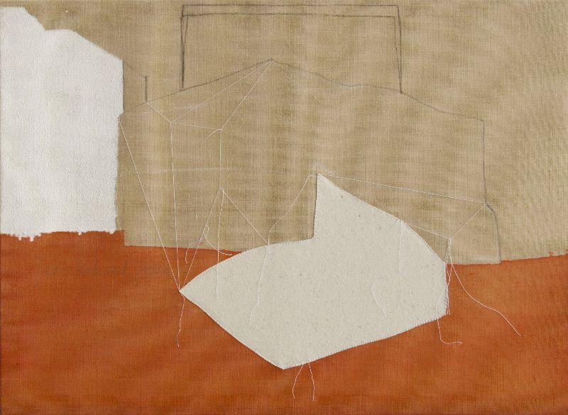 Transitory Garden 3, 2022, Acryl, Lack, Filz auf Jute, 100 x 140 cm