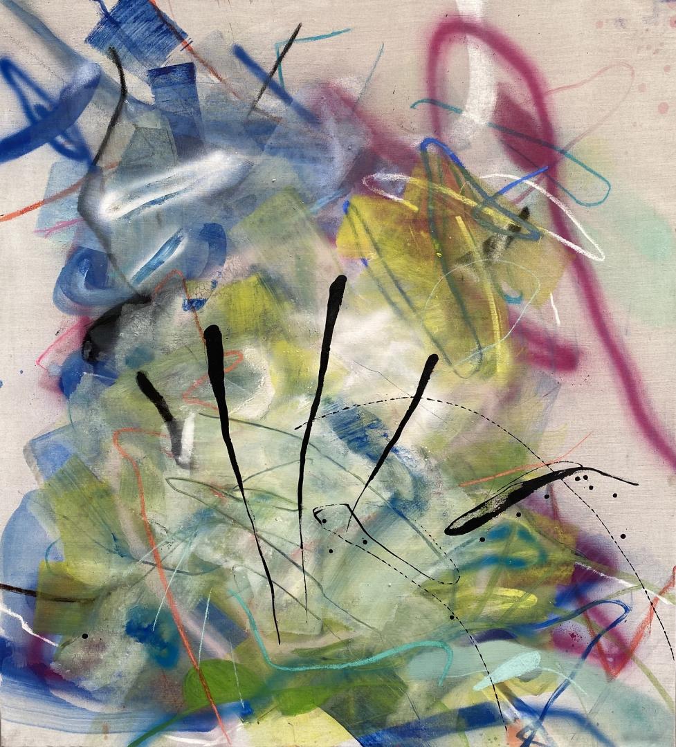 Julia Avramidis, OT, 2022, Öl, Pastellkreide, Acryl auf Leinwand, 120 x 110 cm © L.art Galerie