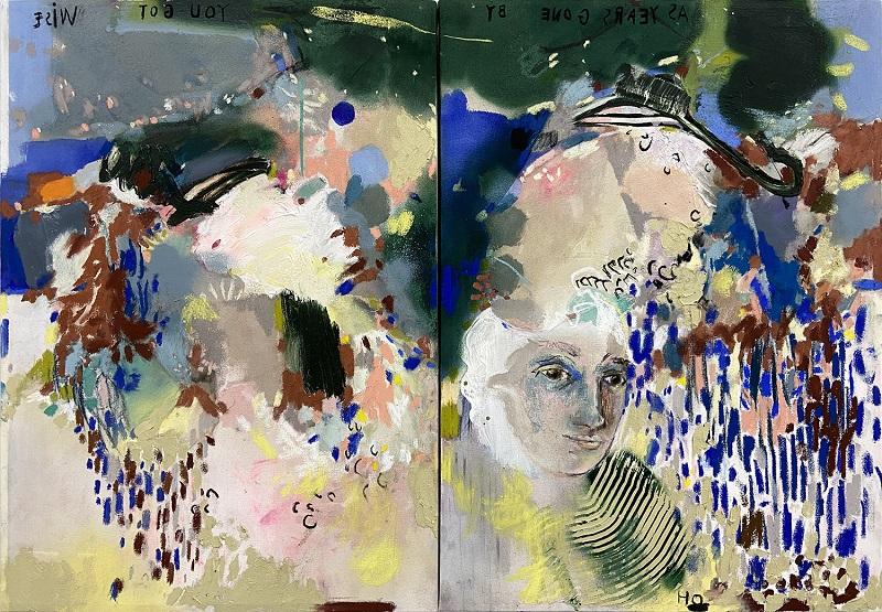 Käthe Schönle, twins 02, 2024, Öl, Acryl, Kohle, Pastellkreide auf Leinwand © Käthe Schönle