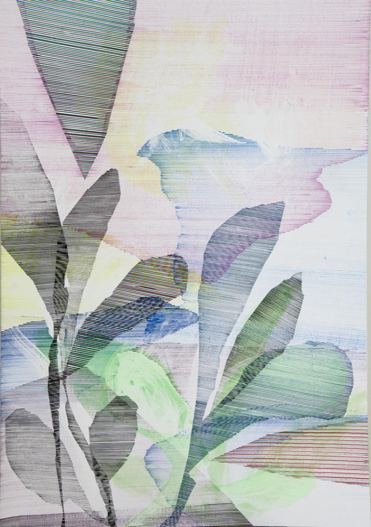 Maureen Kägi, o.T. (plant plant plant…1), 2024, Acryl und Aquarell auf Papier, 100 cm x 70 cm © M. Kägi