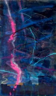Julia Avramidis, Pinke Linie, 2021, Leimfarbe, Öl, Pastellkreide auf Leinwand,  204 x 120 cm © Atelier Oskar Schmidt, Wien