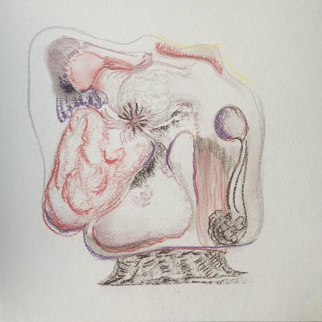 Ursula Hübner, Oragne der Geister, Pastellkreide 30 x 30 cm, 2022