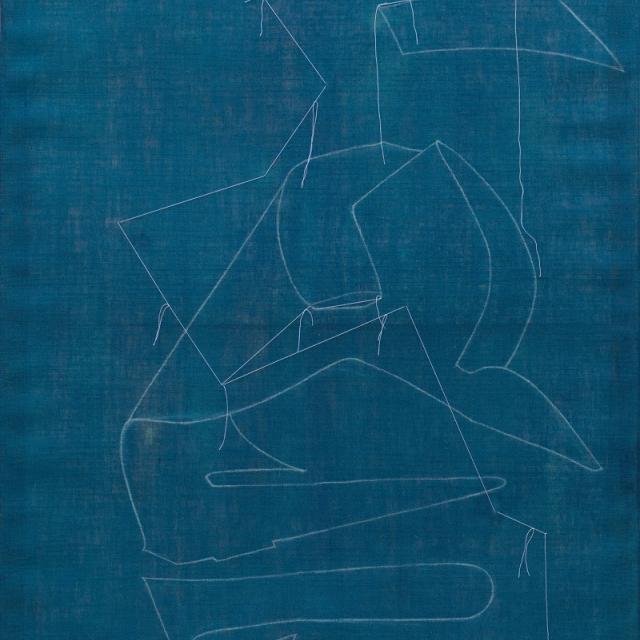 Frenzi Rigling, Grenzen meiner Sprache, 2024, Acryl, Textil, 150 x 110 cm © Frenzi Rigling