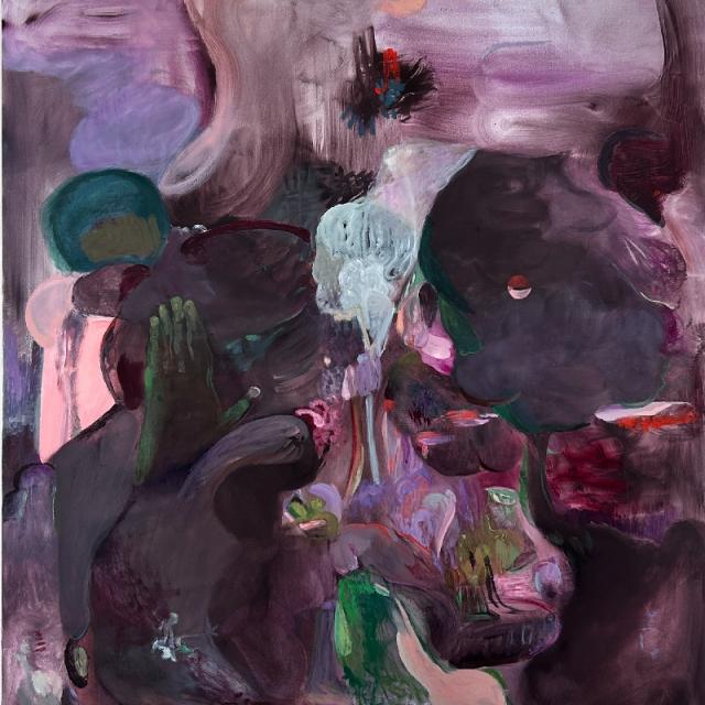 Ursula Huebner_Invisible;  featuring grüne Hand_ Öl auf Leinwand_160 × 130 cm_2025